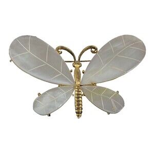 Vintage Butterfly Brooch Mother Of Pearl / Blister Pearl Gold Tone  Pin Htf